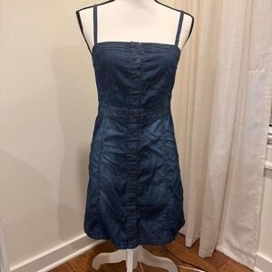 Tinseltown Blue Denim Cotton Dress Button Up Adjustable Straps Juniors Size M